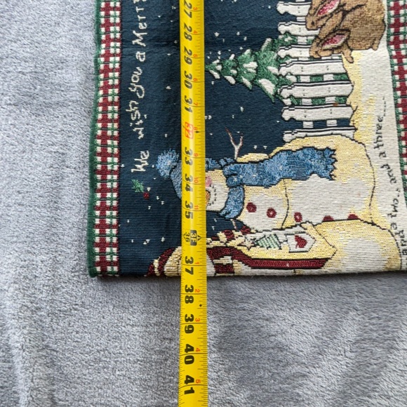 Sandi Gore Evens Tapestry Table Runner 72”x13” Snowmen Merry Christmas Rabbits - Picture 8 of 16